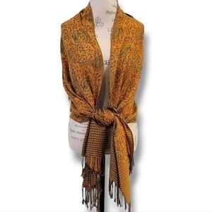 Pashmina Shawl Burnt Orange And Green Paisley Cashmere And Silk Blend